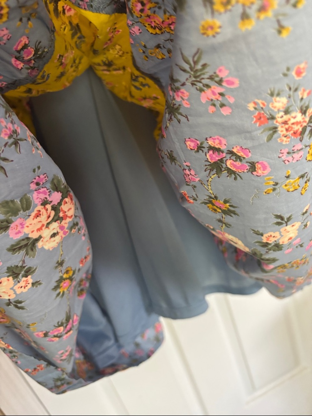 entro Floral Tiered Mini Dress in White, Olive, and Blue - Picture 5 of 11